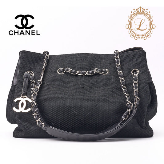 Chanel Shoulder Bag, V Stitch, Coco Charm, Canvas, Black, Silver-Tone Hardware, Pre-Owned - Vintage La Charme