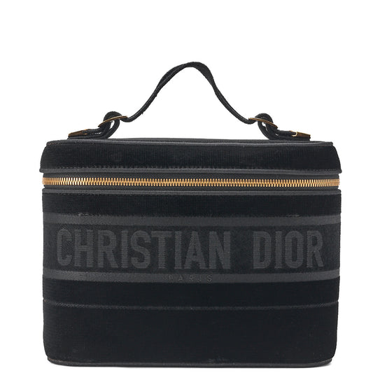 Dior Handtasche Vanity Velour Schwarz Goldfarbene Hardware Gebraucht