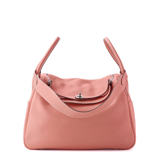 HERMES Lindy 34 Shoulder Bag, Tryon Clemence, Crevette, Silver-Tone Hardware, Pre-Owned