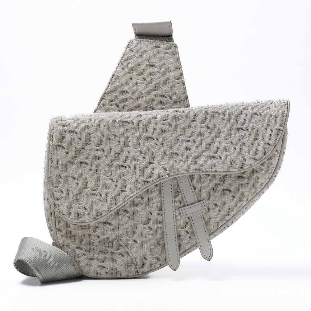 Dior Jacquard Trotter Saddle Bag Canvas White Silver-Tone Hardware, Pre-Owned