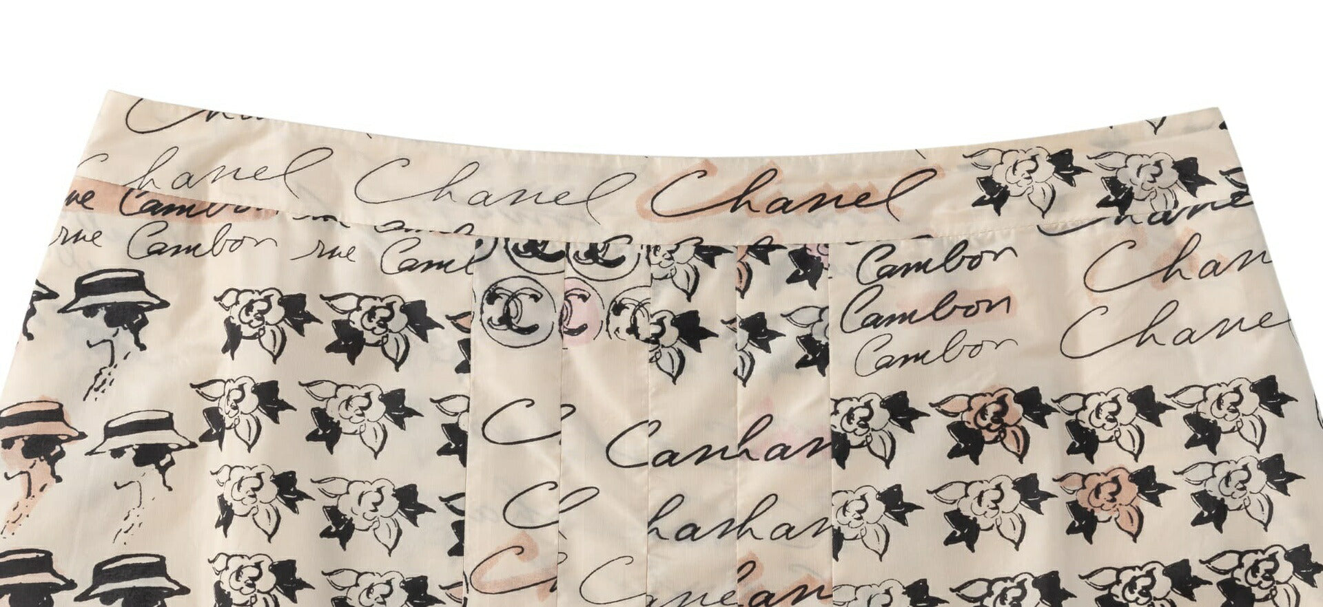 CHANEL Pleated Skirt, Coco Mark Logo, Silk, Ivory, Gold-Tone Hardware, Pre-Owned - Vintage La Charme