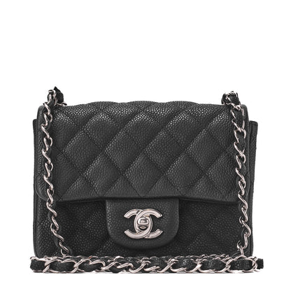 CHANEL Schultertasche Mini Matelassé Caviar Skin Schwarz Silberfarbene Hardware Gebraucht