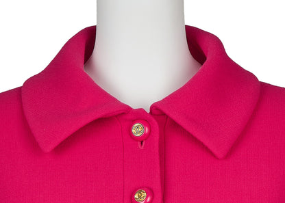CHANEL Jacket Skirt Set, Coco Button, Wool, Pink, Gold-Tone Hardware, Pre-Owned - Vintage La Charme