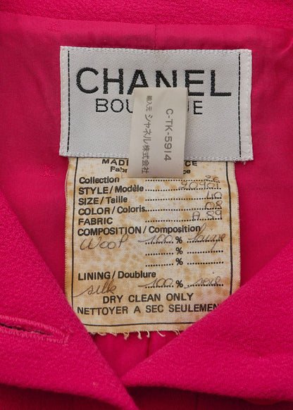 CHANEL Jacket Skirt Set, Coco Button, Wool, Pink, Gold-Tone Hardware, Pre-Owned - Vintage La Charme