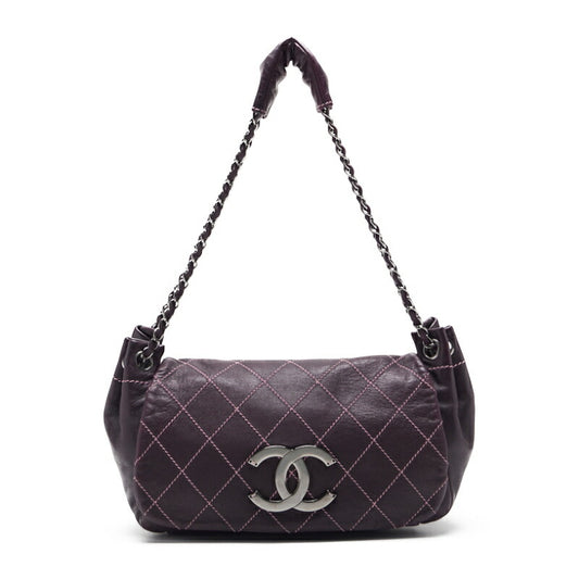 CHANEL Shoulder Bag, Wild Stitch, Coco Mark, Lambskin, Purple, Silver-Tone Hardware, Pre-Owned - Vintage La Charme