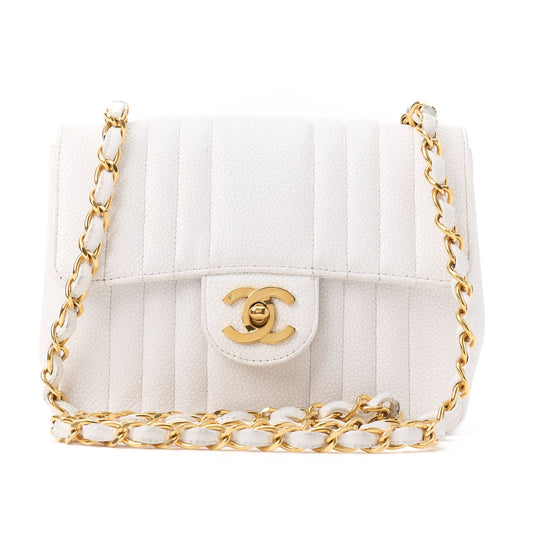 CHANEL Mini Mademoiselle Turn Lock Chain Shoulder Bag Caviar Skin White Gold-Tone Hardware Pre-Owned - Vintage La Charme