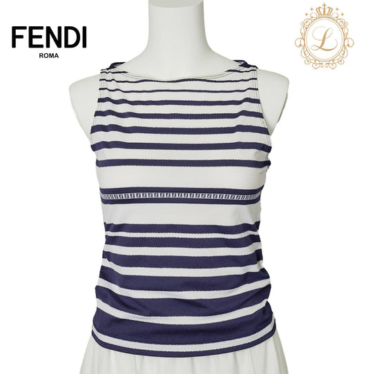 FENDI Sleeveless Cut-and-Sew Top, Nylon Blend, Navy, Gold-Tone Hardware, Pre-Owned - Vintage La Charme
