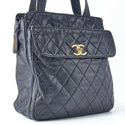 CHANEL Shoulder Bag Matelasse Outside Flap Lambskin Navy Gold-Tone Hardware Pre-Owned - Vintage La Charme