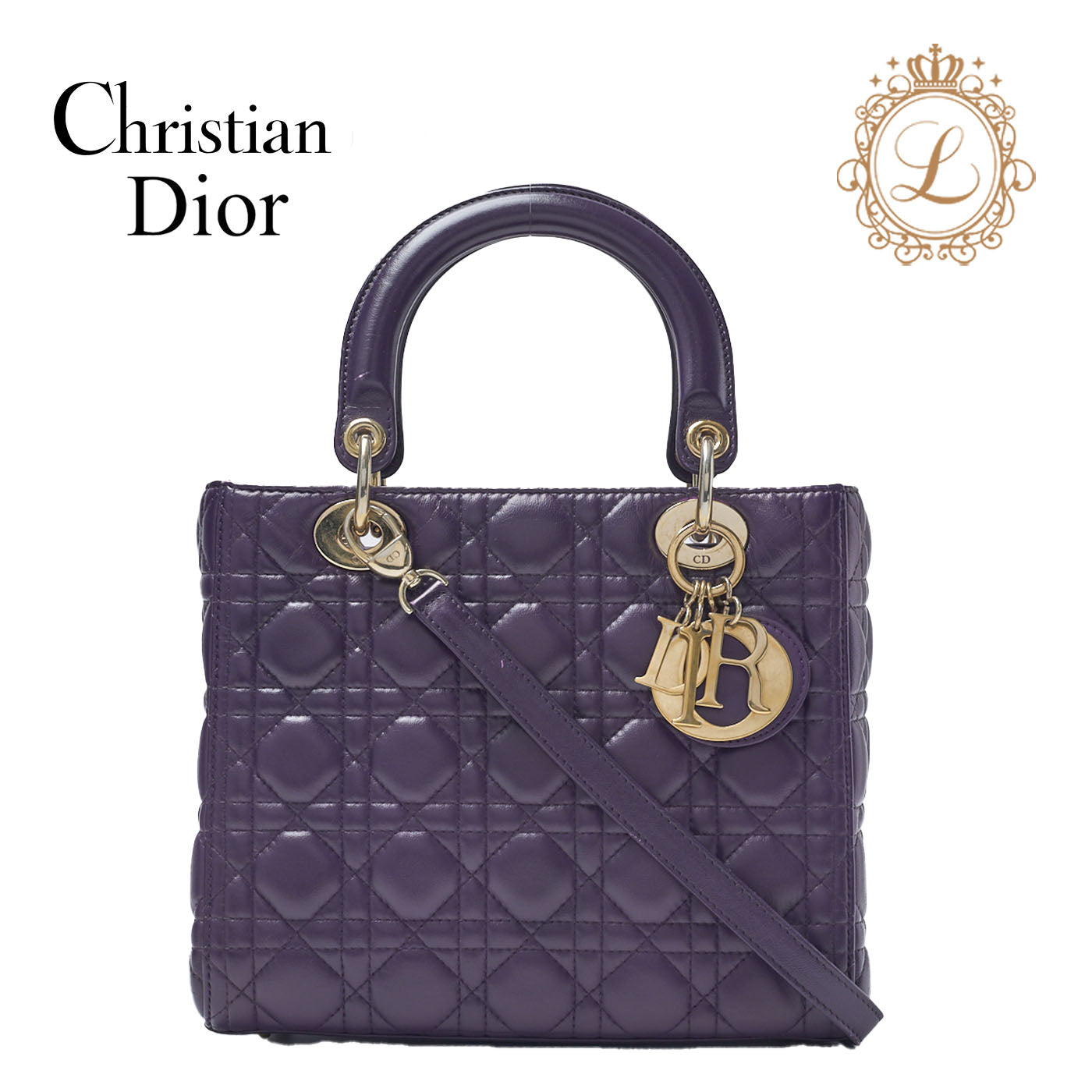 Dior Lady Dior Cannage 2WAY Handbag Lambskin Purple Gold-Tone Hardware Pre-Owned - Vintage La Charme