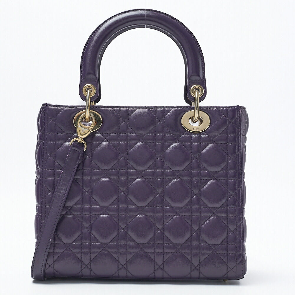 Dior Lady Dior Cannage 2WAY Handbag Lambskin Purple Gold-Tone Hardware Pre-Owned - Vintage La Charme