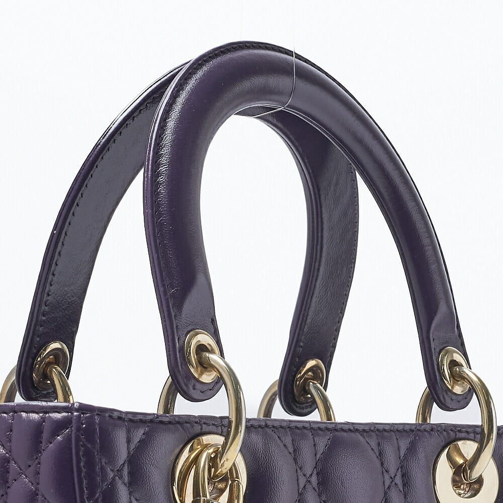 Dior Lady Dior Cannage 2WAY Handbag Lambskin Purple Gold-Tone Hardware Pre-Owned - Vintage La Charme