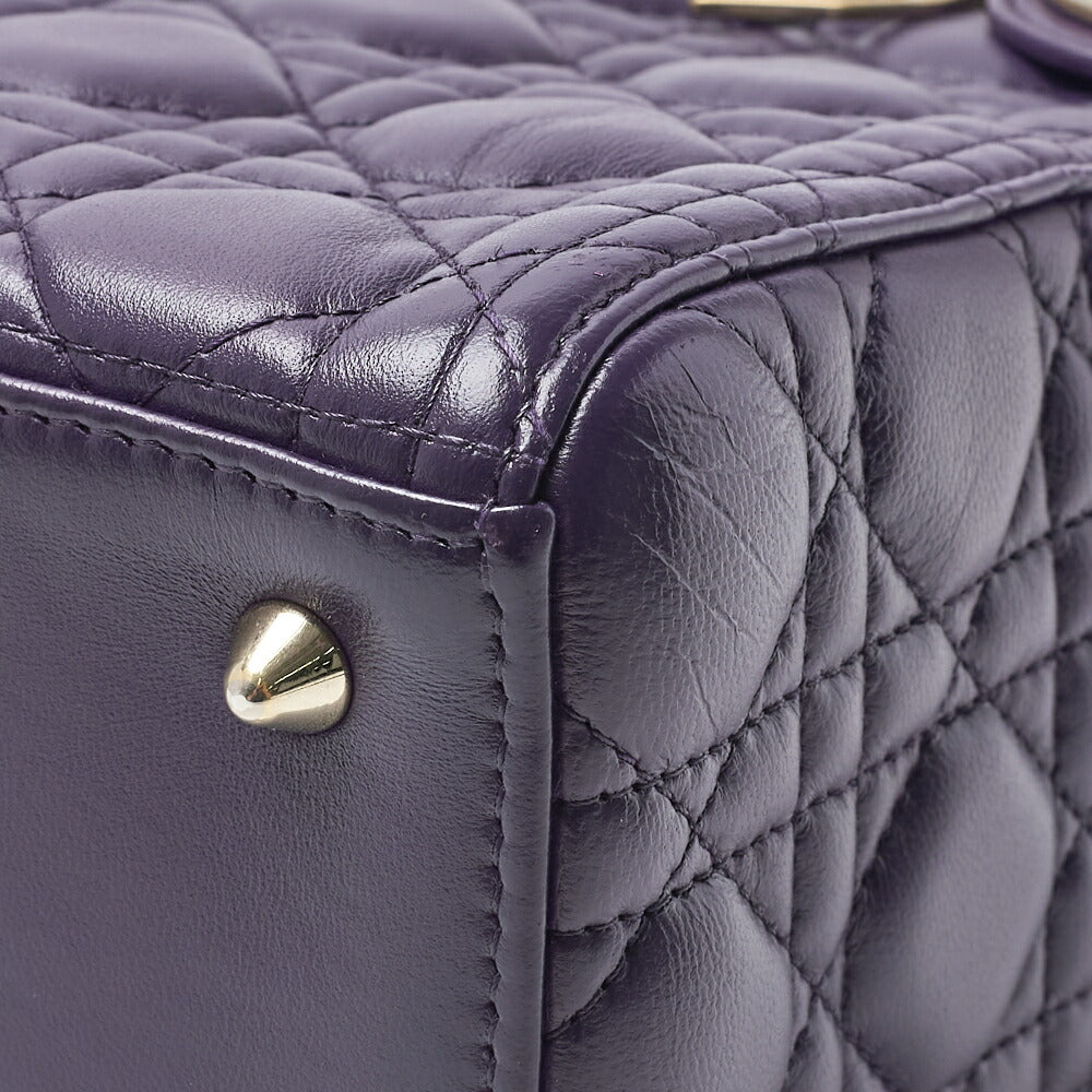 Dior Lady Dior Cannage 2WAY Handbag Lambskin Purple Gold-Tone Hardware Pre-Owned - Vintage La Charme