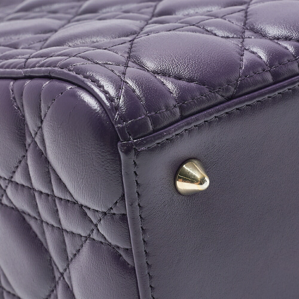 Dior Lady Dior Cannage 2WAY Handbag Lambskin Purple Gold-Tone Hardware Pre-Owned - Vintage La Charme