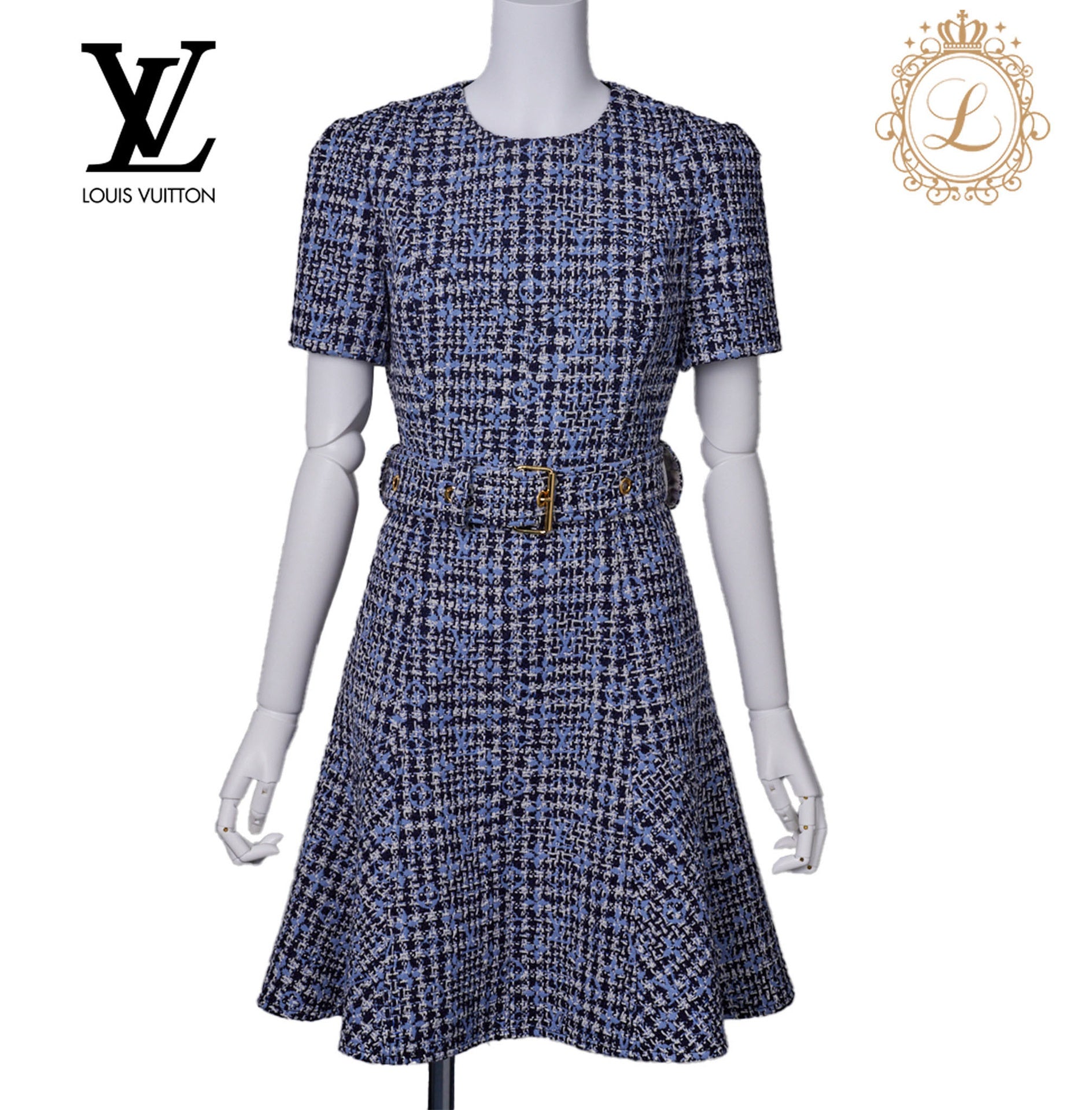 Louis Vuitton One Piece Dress, Monogram, Tweed, Blue, Gold-Tone Hardware, Pre-Owned - Vintage La Charme