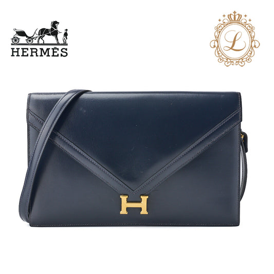 HERMES Liddy Shoulder Bag Mini Shoulder Backpack Bag Box Calf Navy Gold-Tone Hardware Pre-Owned - Vintage La Charme