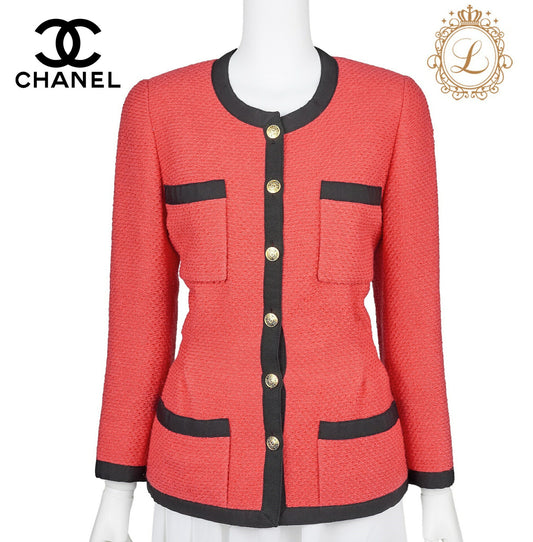 CHANEL Jacket Coat, Coco Button, Long Sleeve, Wool Blend, Red, Gold-Tone Hardware, Pre-Owned - Vintage La Charme