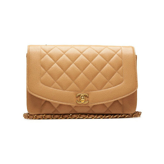 CHANEL Shoulder Bag Matelasse Diana Flap Chain Shoulder Caviar Skin Beige Gold-Tone Hardware Pre-Owned - Vintage La Charme
