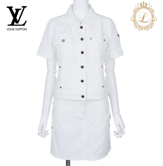 Louis Vuitton Set Up Jacket and Skirt, Monogram, Cotton, White, Silver-Tone Hardware, Pre-Owned - Vintage La Charme