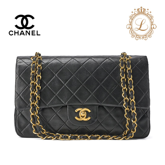 CHANEL Shoulder Bag, Matelasse W Flap, Chain Shoulder, Lambskin, Black, Gold-Tone Hardware, Pre-Owned - Vintage La Charme