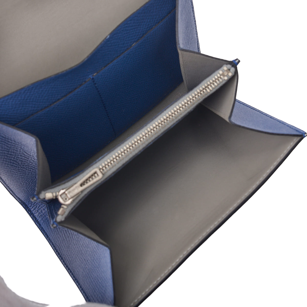 HERMES Constance Compact Two-Fold Wallet Epson Leather Blue Izmir Silver-Tone Hardware Pre-Owned - Vintage La Charme