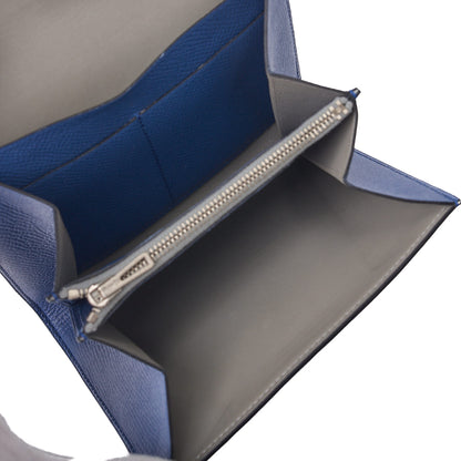 HERMES Constance Compact Two-Fold Wallet Epson Leather Blue Izmir Silver-Tone Hardware Pre-Owned - Vintage La Charme