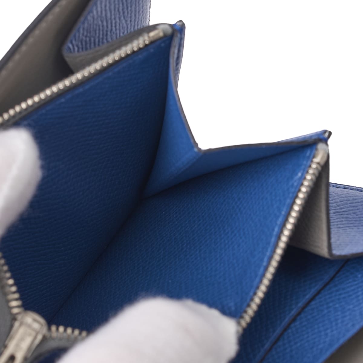 HERMES Constance Compact Two-Fold Wallet Epson Leather Blue Izmir Silver-Tone Hardware Pre-Owned - Vintage La Charme