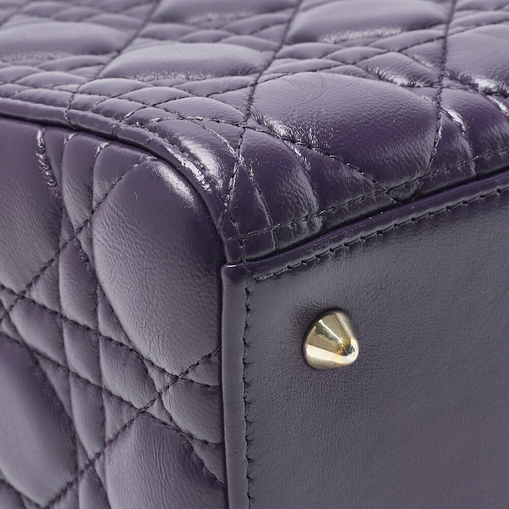 Dior Lady Dior Cannage 2WAY Handbag Lambskin Purple Gold-Tone Hardware Pre-Owned - Vintage La Charme