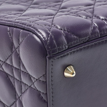 Dior Lady Dior Cannage 2WAY Handbag Lambskin Purple Gold-Tone Hardware Pre-Owned - Vintage La Charme