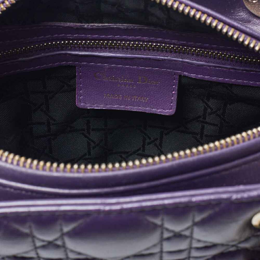 Dior Lady Dior Cannage 2WAY Handbag Lambskin Purple Gold-Tone Hardware Pre-Owned - Vintage La Charme
