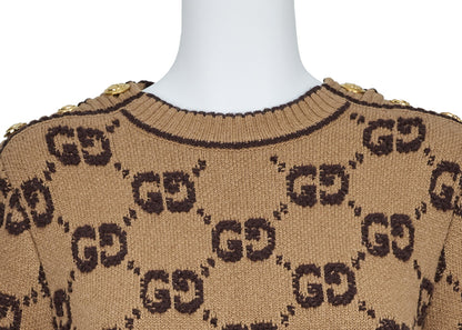 Gucci One Piece Top Skirt, Logo Mark, Knit, Wool, Brown, Gold-Tone Hardware, Pre-Owned - Vintage La Charme