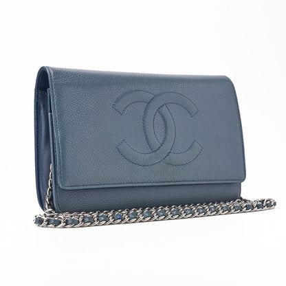 CHANEL Chain Wallet, Coco Mark, Caviar Skin, Blue, Gold-Tone Hardware, Pre-Owned - Vintage La Charme