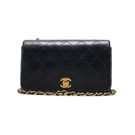 CHANEL Shoulder Bag Matelasse Full Flap Turn Lock Chain Shoulder Lambskin Black Gold-Tone Hardware Pre-Owned - Vintage La Charme