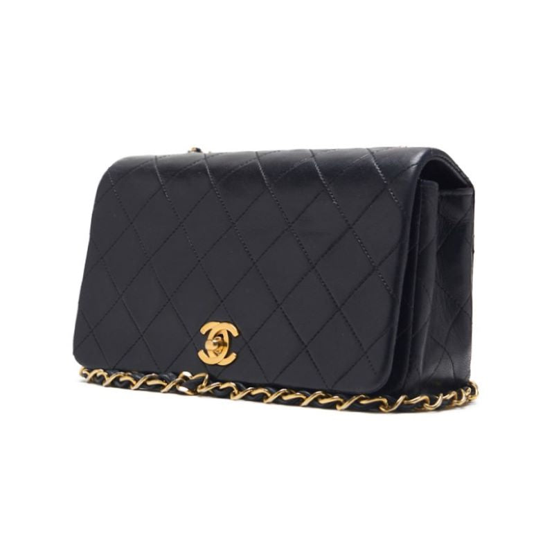CHANEL Shoulder Bag Matelasse Full Flap Turn Lock Chain Shoulder Lambskin Black Gold-Tone Hardware Pre-Owned - Vintage La Charme
