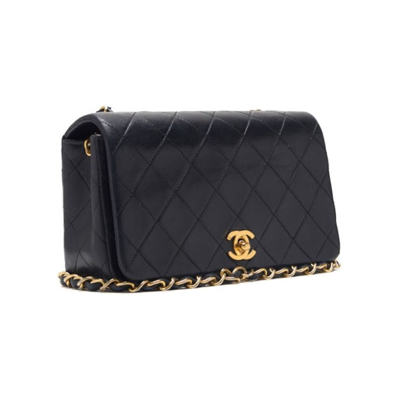 CHANEL Shoulder Bag Matelasse Full Flap Turn Lock Chain Shoulder Lambskin Black Gold-Tone Hardware Pre-Owned - Vintage La Charme