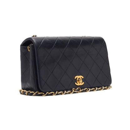 CHANEL Shoulder Bag Matelasse Full Flap Turn Lock Chain Shoulder Lambskin Black Gold-Tone Hardware Pre-Owned - Vintage La Charme