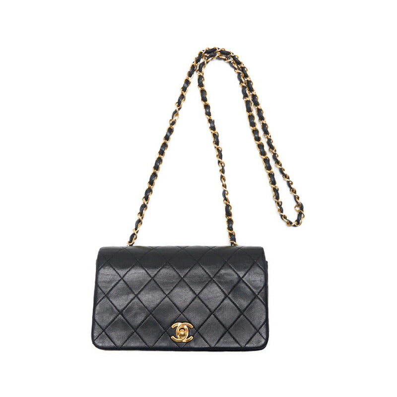 CHANEL Shoulder Bag Matelasse Full Flap Turn Lock Chain Shoulder Lambskin Black Gold-Tone Hardware Pre-Owned - Vintage La Charme