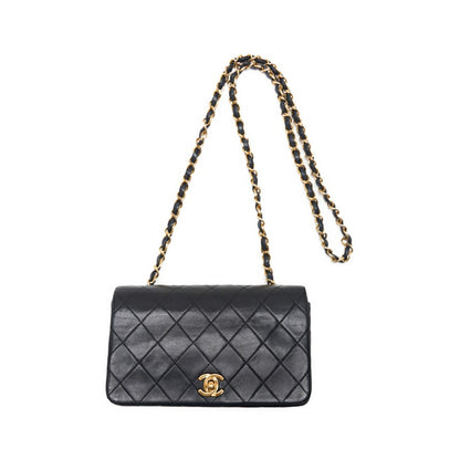 CHANEL Shoulder Bag Matelasse Full Flap Turn Lock Chain Shoulder Lambskin Black Gold-Tone Hardware Pre-Owned - Vintage La Charme
