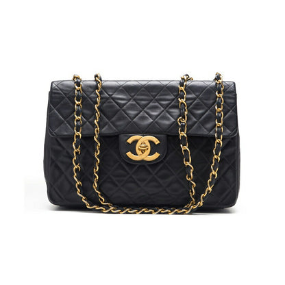 CHANEL Shoulder Bag, Deca Matelasse Turn Lock, Lambskin, Black, Gold-Tone Hardware, Pre-Owned - Vintage La Charme