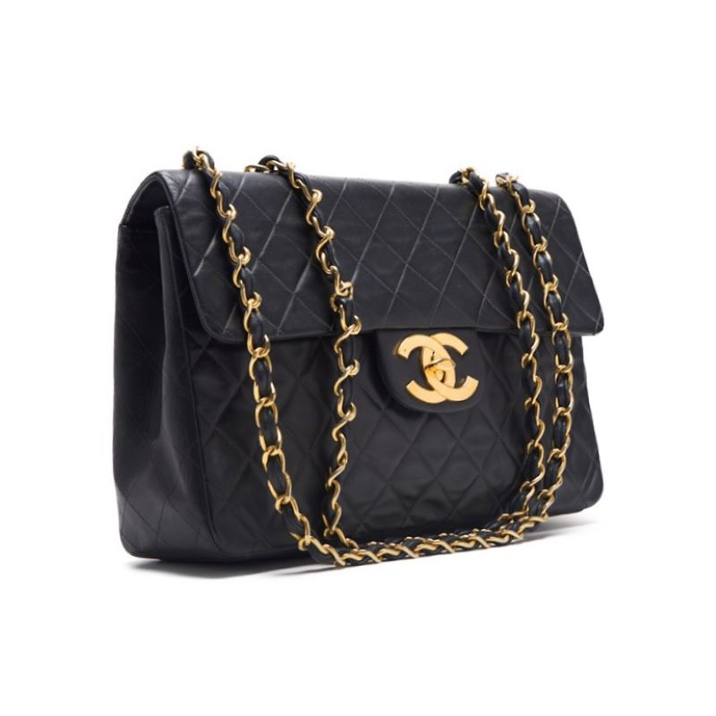 CHANEL Shoulder Bag, Deca Matelasse Turn Lock, Lambskin, Black, Gold-Tone Hardware, Pre-Owned - Vintage La Charme