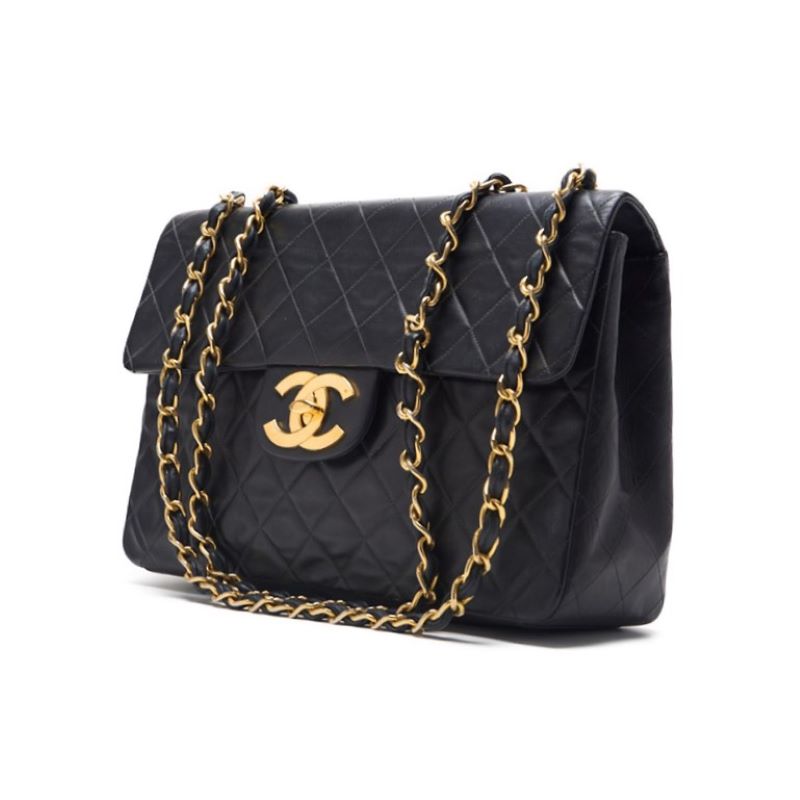 CHANEL Shoulder Bag, Deca Matelasse Turn Lock, Lambskin, Black, Gold-Tone Hardware, Pre-Owned - Vintage La Charme
