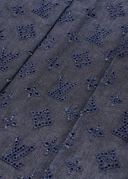 Louis Vuitton Pleated Skirt, Monogram Punching, Cotton, Blue, Silver-Tone Hardware, Pre-Owned - Vintage La Charme