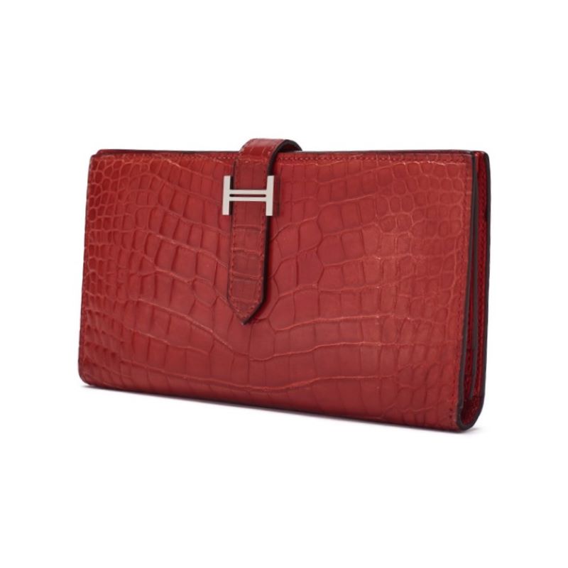 HERMES Bearn Soufflet 2 Fold Long Wallet Alligator Blaze Raise Silver-Tone Hardware Pre-Owned - Vintage La Charme