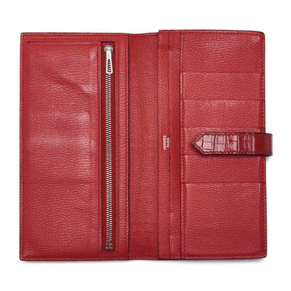 HERMES Bearn Soufflet 2 Fold Long Wallet Alligator Blaze Raise Silver-Tone Hardware Pre-Owned - Vintage La Charme