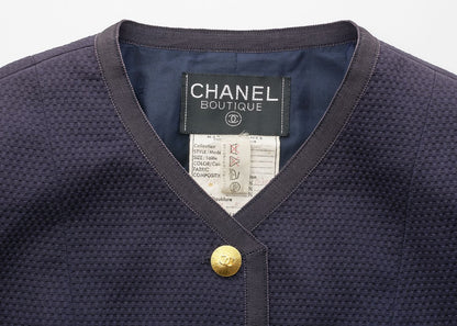 CHANEL Jacket Skirt Set, Coco Button, Cotton, Navy, Gold-Tone Hardware, Pre-Owned - Vintage La Charme