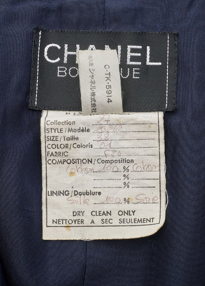 CHANEL Jacket Skirt Set, Coco Button, Cotton, Navy, Gold-Tone Hardware, Pre-Owned - Vintage La Charme