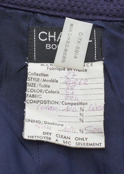 CHANEL Jacket Skirt Set, Coco Button, Cotton, Navy, Gold-Tone Hardware, Pre-Owned - Vintage La Charme