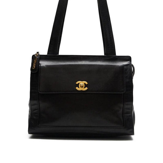 CHANEL Shoulder Bag, Coco Mark Outside Flap, Lambskin, Black, Gold-Tone Hardware, Pre-Owned - Vintage La Charme