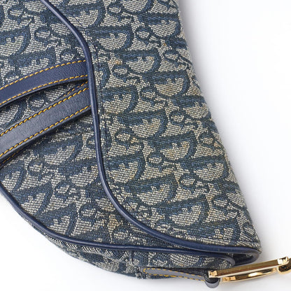 Dior Trotter Saddle Bag Canvas, Leather, Navy, Gold-Tone Hardware, Pre-Owned - Vintage La Charme