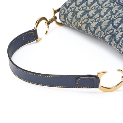 Dior Trotter Saddle Bag Canvas, Leather, Navy, Gold-Tone Hardware, Pre-Owned - Vintage La Charme