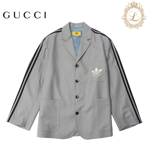 Gucci Tailored Jacket, 23SS adidas Collaboration, Cotton, Gray, Silver-Tone Hardware, Pre-Owned - Vintage La Charme